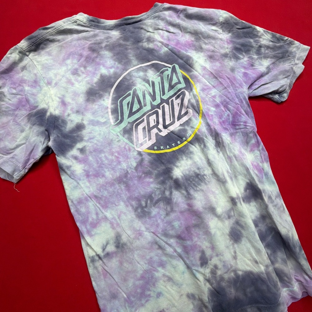 Santa Cruz Skateboards Tie Dye Dot Logo T-Shirt‎ Purple Grey Mens Small